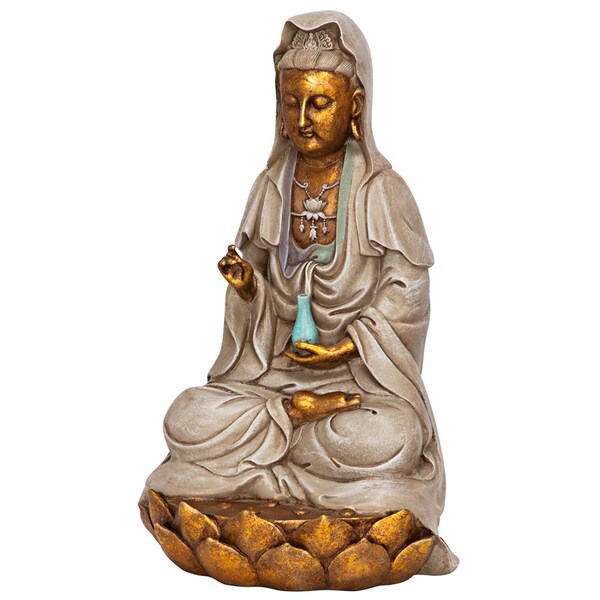 Goddess Guan Yin Seated On A Lotus Statue